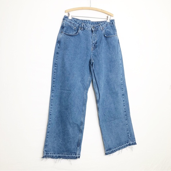 Ragged Priest wide leg, raw hem  high waist, denim jeans - Picture 8 of 11